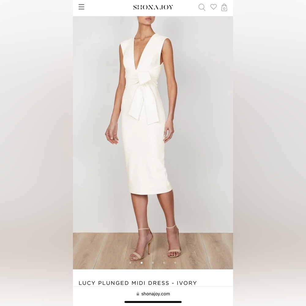 SHONA JOY, Lucy Plunged Midi Dress - Ivory, USA Size 4